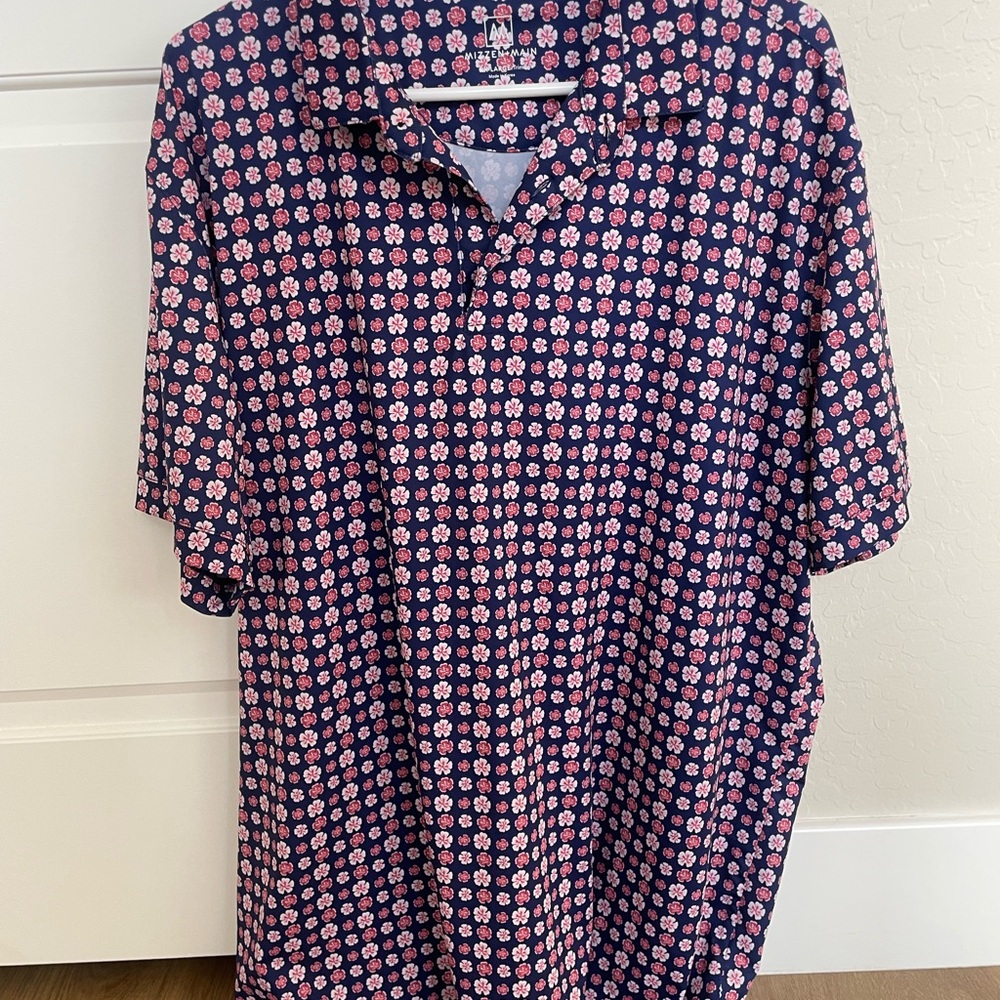 Mizzen+Main Navy and Pink Floral Polo